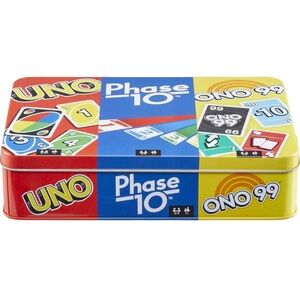 New 3 Card Game Tin, UNO Card Game, Phase 10 Game and ONO 99 Card Game